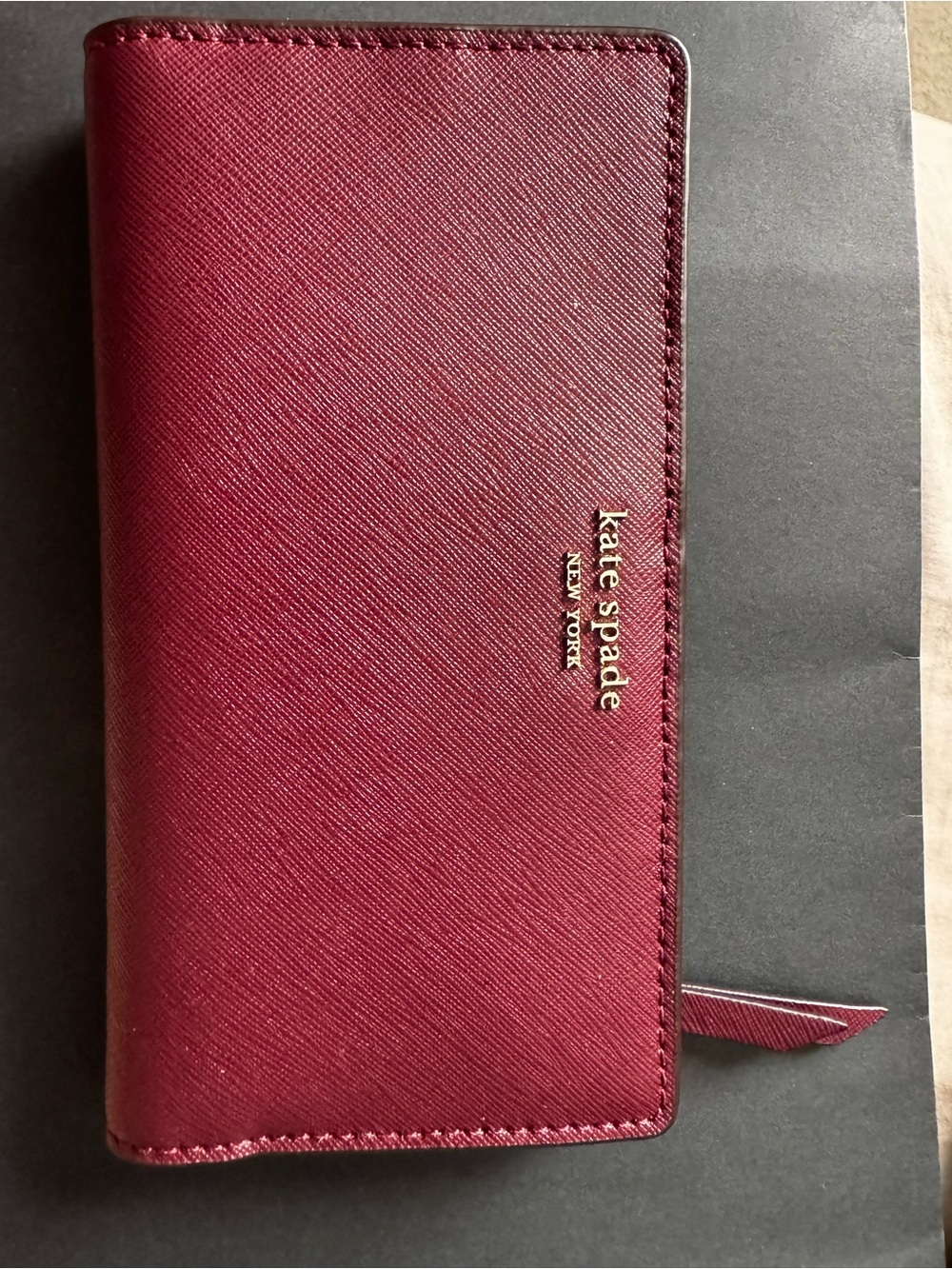 kate spade Burgundy Saffiano Leather Card Holder Wallet